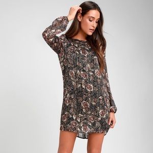 NWT Lulus Floral Long Sleeve Metallic Weave Dress